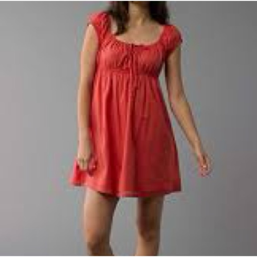 American Eagle Outfitters Babydoll Coral Mini Dress With Pockets Size Medium